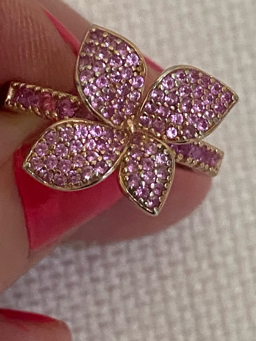 Suzy Levian Pink Sapphire Secret Diamond Flower Ring 925 Silver Rose Gold 6.5